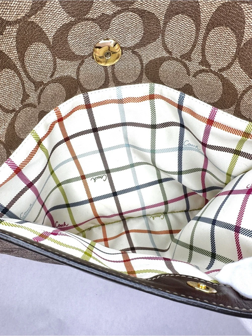 Coach Signature Stripe Tote Bag Brown Jacquard Canvas & Leather Shoulder Bag